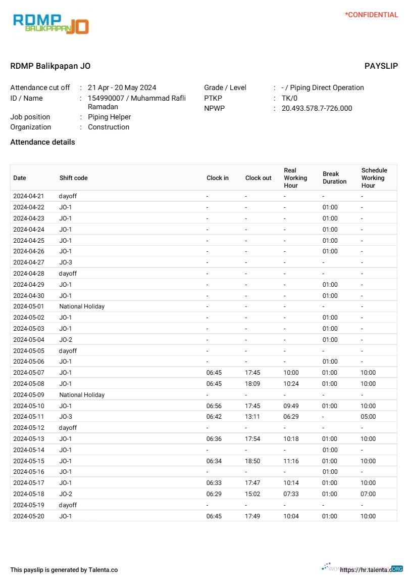 Download RDMP Balikpapan JO construction company payslip template in Word and PDF formats.pdf, 2 Photoshop template